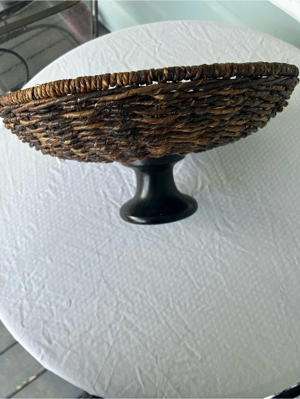 Wicker Woven Pedestal Fruit Bowl Plant Holder Storage Display Boho Basket 15”